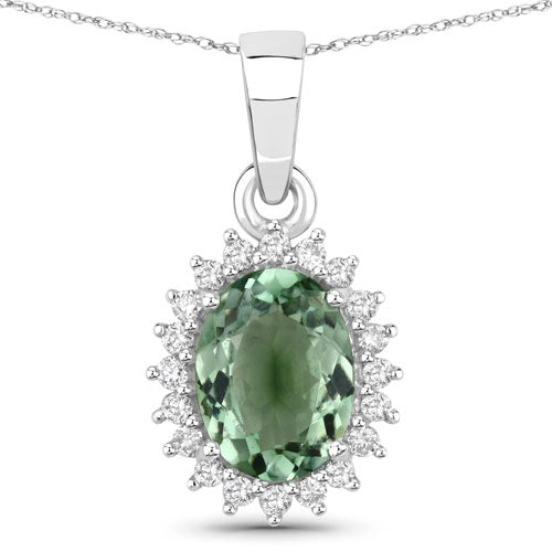1.39 Carat Genuine Green Tourmaline and White Diamond 14K White Gold Pendant Bids.com