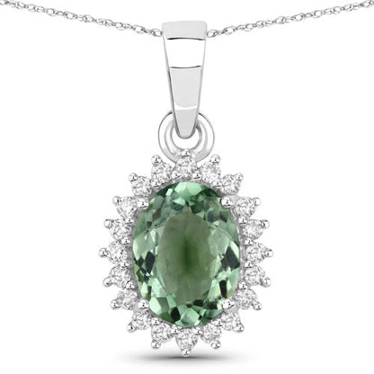 1.39 Carat Genuine Green Tourmaline and White Diamond 14K White Gold Pendant Bids.com