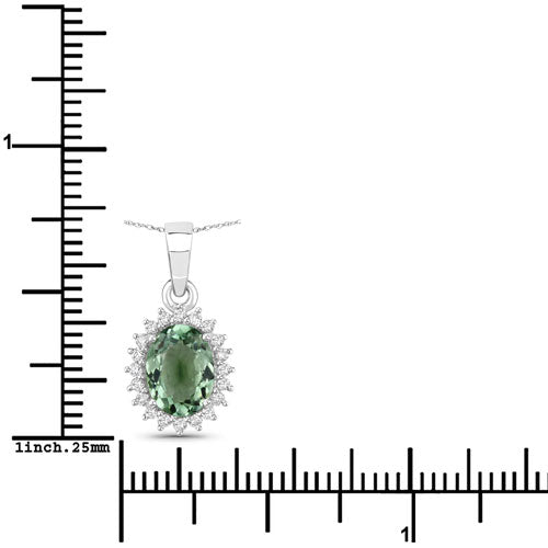 1.39 Carat Genuine Green Tourmaline and White Diamond 14K White Gold Pendant Bids.com