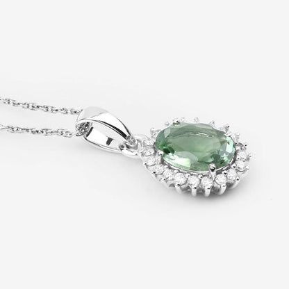 1.39 Carat Genuine Green Tourmaline and White Diamond 14K White Gold Pendant Bids.com
