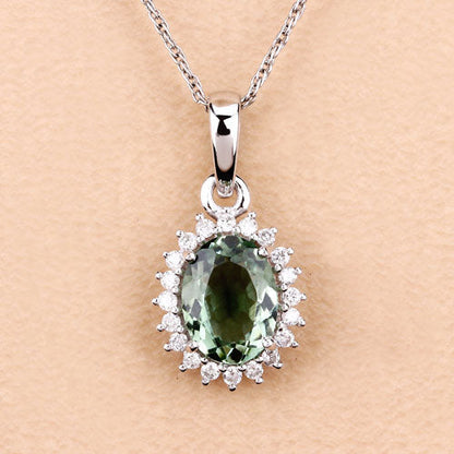 1.39 Carat Genuine Green Tourmaline and White Diamond 14K White Gold Pendant Bids.com