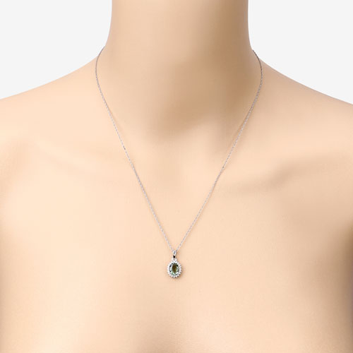 1.39 Carat Genuine Green Tourmaline and White Diamond 14K White Gold Pendant Bids.com