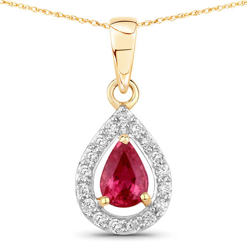 1.03 Carat Genuine Ruby and White Diamond 14K Yellow Gold Pendant Bids.com