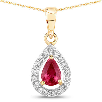 1.03 Carat Genuine Ruby and White Diamond 14K Yellow Gold Pendant Bids.com