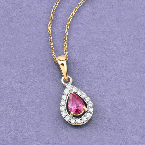 1.03 Carat Genuine Ruby and White Diamond 14K Yellow Gold Pendant Bids.com
