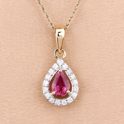 1.03 Carat Genuine Ruby and White Diamond 14K Yellow Gold Pendant Bids.com