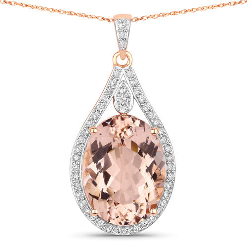 9.31 Carat Genuine Morganite and White Diamond 14K Rose Gold Pendant Bids.com