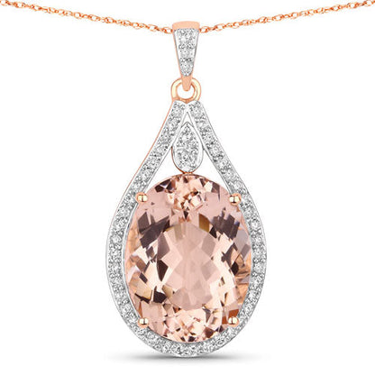9.31 Carat Genuine Morganite and White Diamond 14K Rose Gold Pendant Bids.com