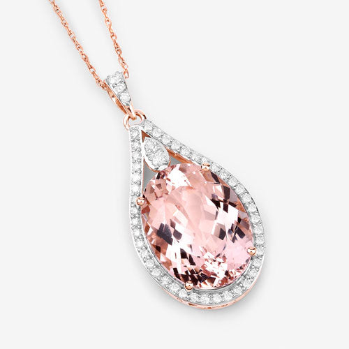9.31 Carat Genuine Morganite and White Diamond 14K Rose Gold Pendant Bids.com