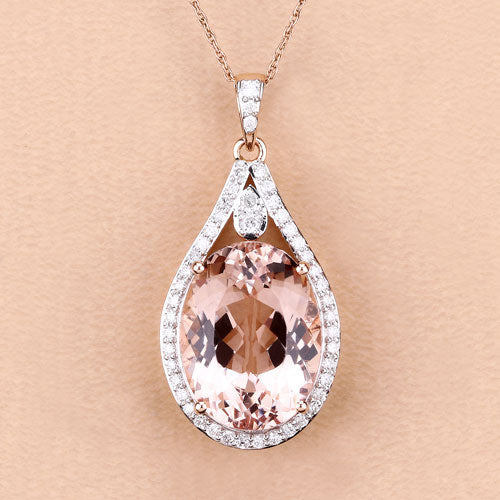 9.31 Carat Genuine Morganite and White Diamond 14K Rose Gold Pendant Bids.com