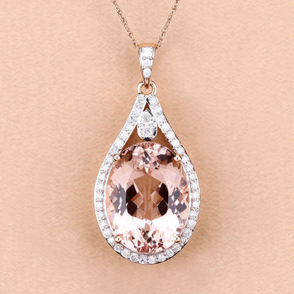9.31 Carat Genuine Morganite and White Diamond 14K Rose Gold Pendant Bids.com