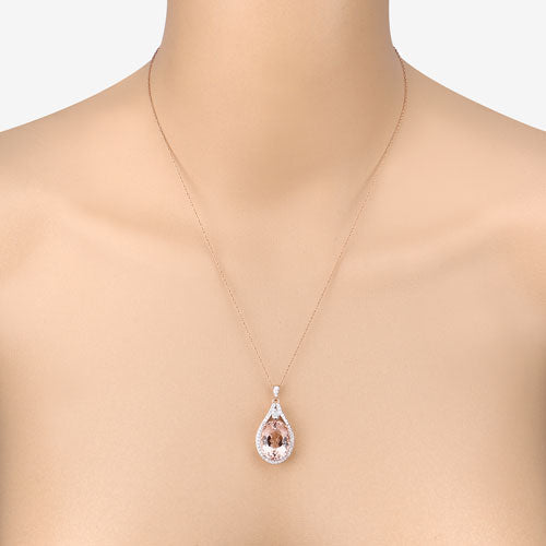 9.31 Carat Genuine Morganite and White Diamond 14K Rose Gold Pendant Bids.com