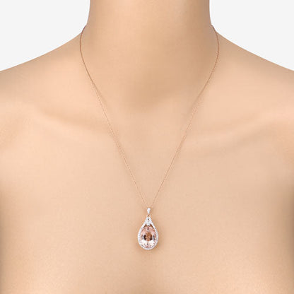 9.31 Carat Genuine Morganite and White Diamond 14K Rose Gold Pendant Bids.com