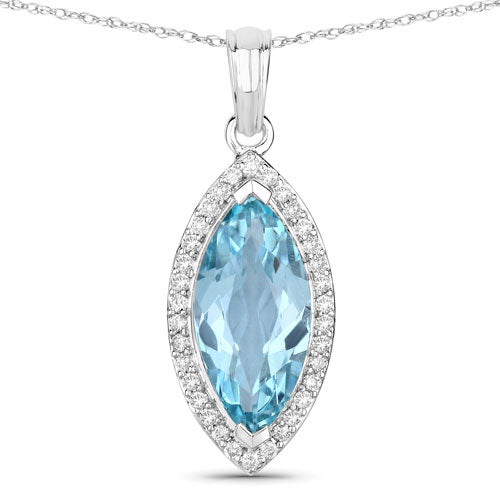 2.55 Carat Genuine Aquamarine and White Diamond 14K White Gold Pendant Bids.com
