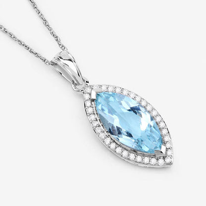 2.55 Carat Genuine Aquamarine and White Diamond 14K White Gold Pendant Bids.com