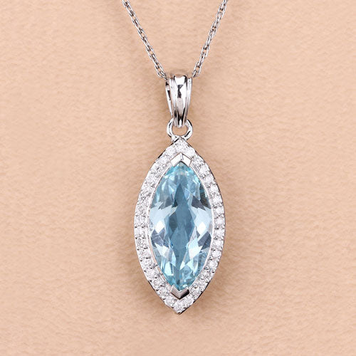 2.55 Carat Genuine Aquamarine and White Diamond 14K White Gold Pendant Bids.com
