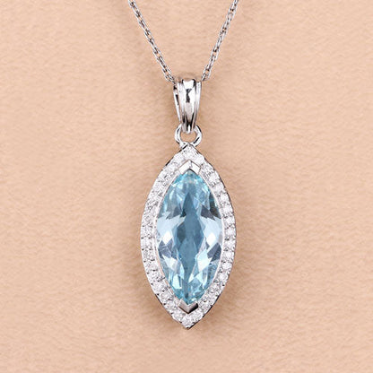 2.55 Carat Genuine Aquamarine and White Diamond 14K White Gold Pendant Bids.com