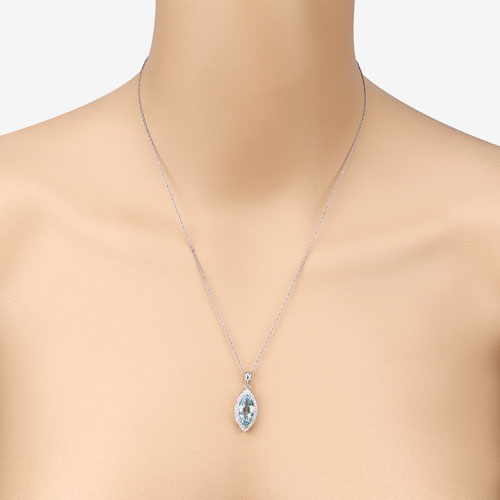 2.55 Carat Genuine Aquamarine and White Diamond 14K White Gold Pendant Bids.com