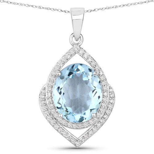 3.82 Carat Genuine Aquamarine and White Diamond 14K White Gold Pendant Bids.com
