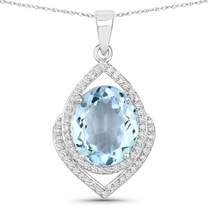 3.82 Carat Genuine Aquamarine and White Diamond 14K White Gold Pendant Bids.com