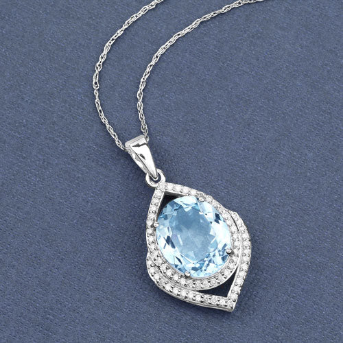 3.82 Carat Genuine Aquamarine and White Diamond 14K White Gold Pendant Bids.com
