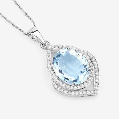 3.82 Carat Genuine Aquamarine and White Diamond 14K White Gold Pendant Bids.com