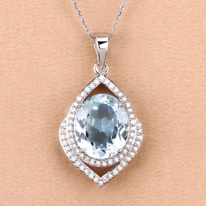 3.82 Carat Genuine Aquamarine and White Diamond 14K White Gold Pendant Bids.com