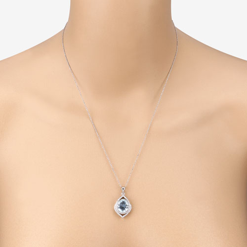 3.82 Carat Genuine Aquamarine and White Diamond 14K White Gold Pendant Bids.com