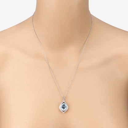 3.82 Carat Genuine Aquamarine and White Diamond 14K White Gold Pendant Bids.com