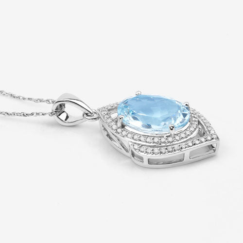 3.82 Carat Genuine Aquamarine and White Diamond 14K White Gold Pendant Bids.com