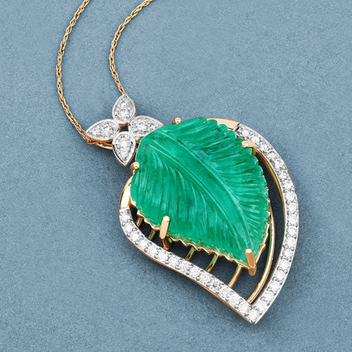 29.67 Carat Genuine Colombian Emerald and White Diamond 14K Yellow Gold Pendant Bids.com
