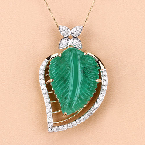 29.67 Carat Genuine Colombian Emerald and White Diamond 14K Yellow Gold Pendant Bids.com