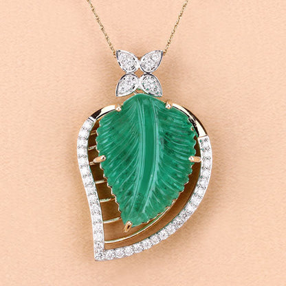 29.67 Carat Genuine Colombian Emerald and White Diamond 14K Yellow Gold Pendant Bids.com