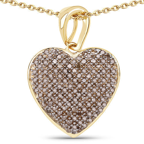 14K Yellow Gold Plated 0.68 Carat Genuine Champagne Diamond .925 Sterling Silver Heart Shape Pendant Bids.com