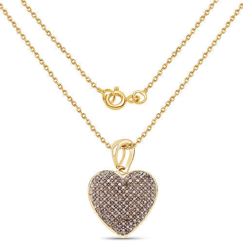 14K Yellow Gold Plated 0.68 Carat Genuine Champagne Diamond .925 Sterling Silver Heart Shape Pendant Bids.com