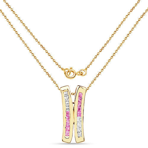 14K Yellow Gold Plated 1.08 Carat Genuine Pink Sapphire and White Sapphire .925 Sterling Silver Pendant Bids.com