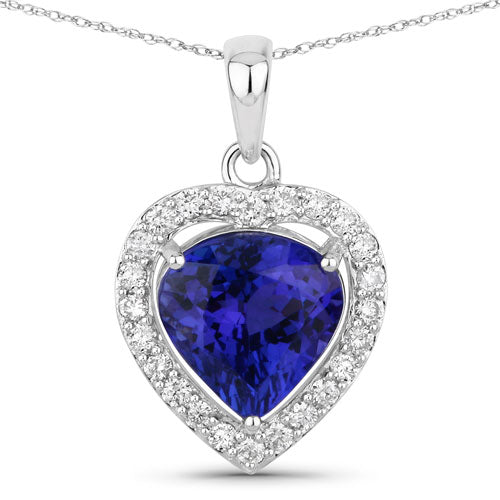 3.74 Carat Genuine Tanzanite and White Diamond 14K White Gold Pendant Bids.com