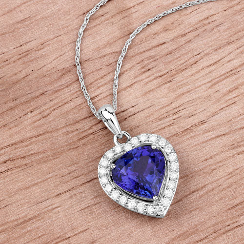 3.74 Carat Genuine Tanzanite and White Diamond 14K White Gold Pendant Bids.com