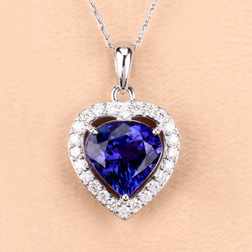 3.74 Carat Genuine Tanzanite and White Diamond 14K White Gold Pendant Bids.com