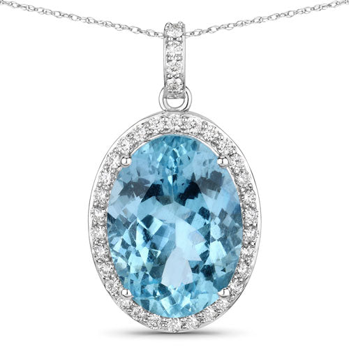 9.59 Carat Genuine Aquamarine and White Diamond 14K White Gold Pendant Bids.com