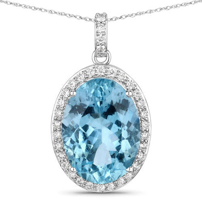 9.59 Carat Genuine Aquamarine and White Diamond 14K White Gold Pendant Bids.com