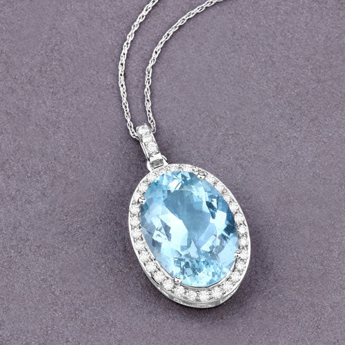 9.59 Carat Genuine Aquamarine and White Diamond 14K White Gold Pendant Bids.com