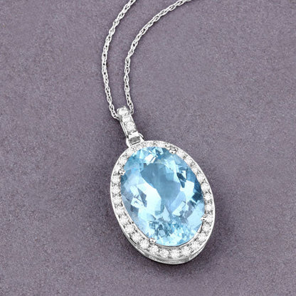 9.59 Carat Genuine Aquamarine and White Diamond 14K White Gold Pendant Bids.com