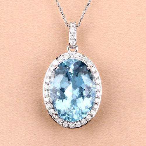 9.59 Carat Genuine Aquamarine and White Diamond 14K White Gold Pendant Bids.com