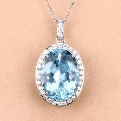 9.59 Carat Genuine Aquamarine and White Diamond 14K White Gold Pendant Bids.com