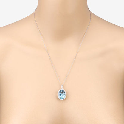 9.59 Carat Genuine Aquamarine and White Diamond 14K White Gold Pendant Bids.com