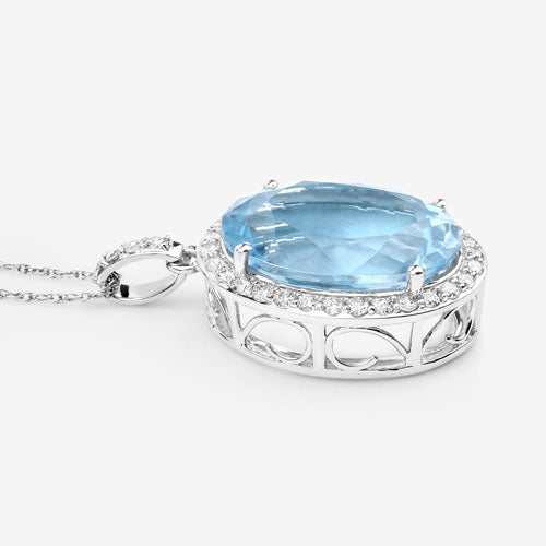 9.59 Carat Genuine Aquamarine and White Diamond 14K White Gold Pendant Bids.com