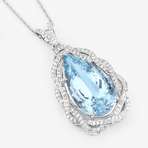 11.90 Carat Genuine Aquamarine and White Diamond 14K White Gold Pendant Bids.com