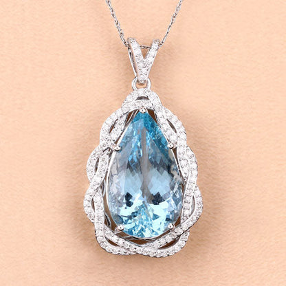 11.90 Carat Genuine Aquamarine and White Diamond 14K White Gold Pendant Bids.com
