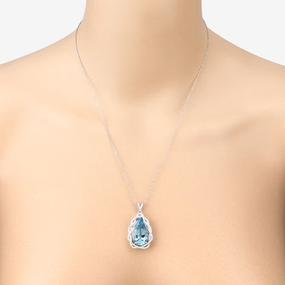 11.90 Carat Genuine Aquamarine and White Diamond 14K White Gold Pendant Bids.com